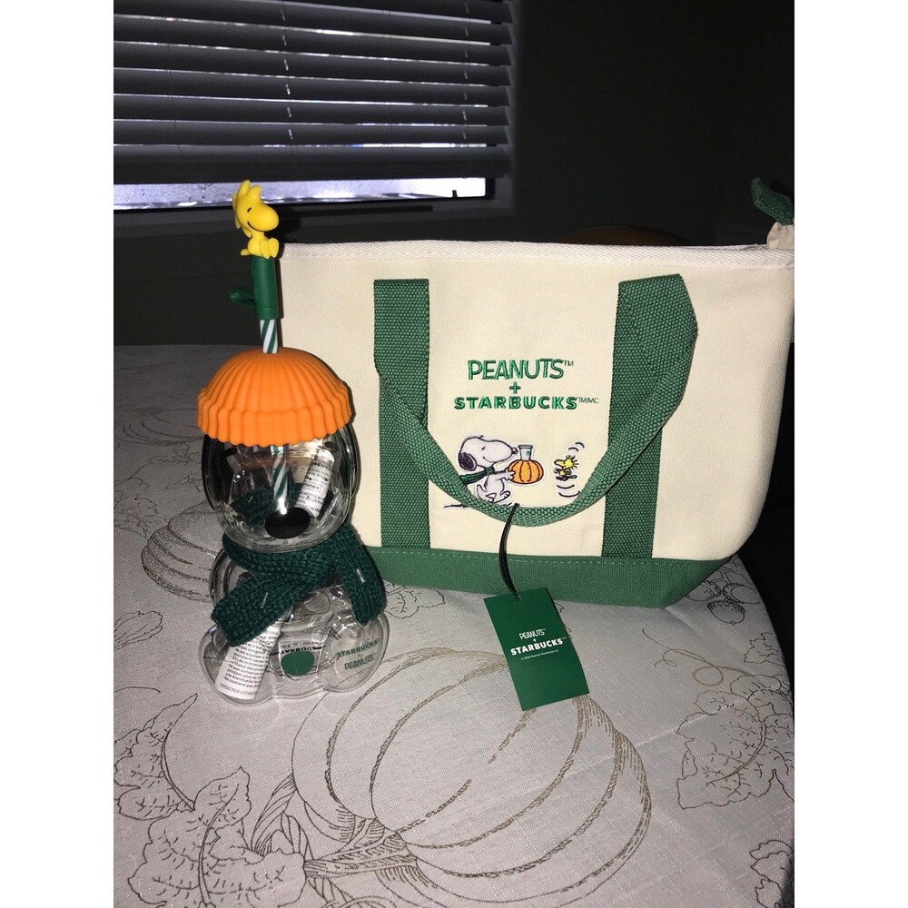 snoopy glass cup and bag bundle